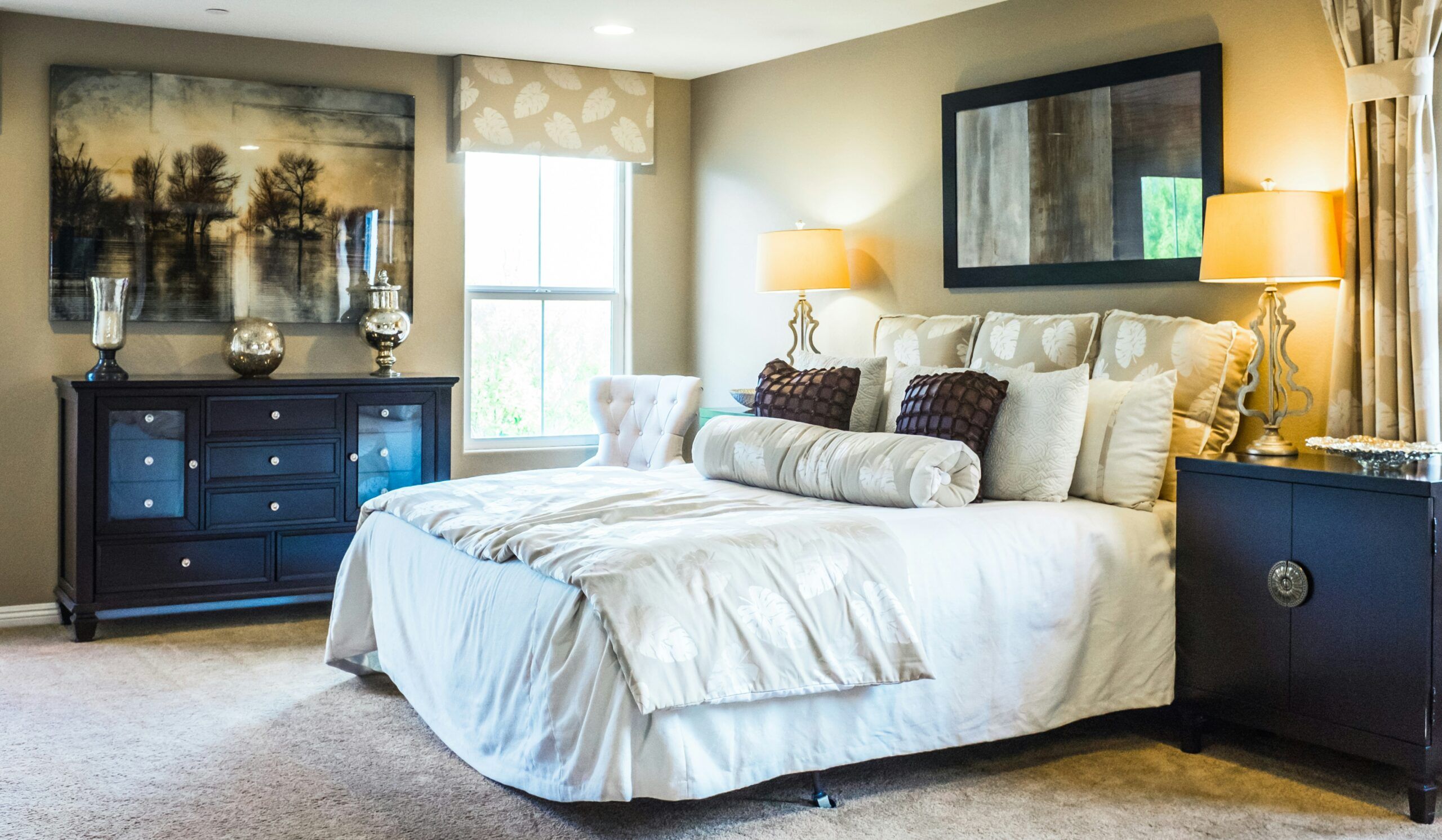 Polishing wooden furniture in bedroom